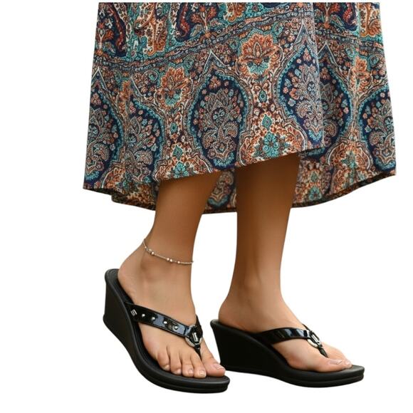 Skechers Cali Wedge Heel Sandals Flip Flop Black Womens Size 10 Rhinestones - Picture 1 of 11